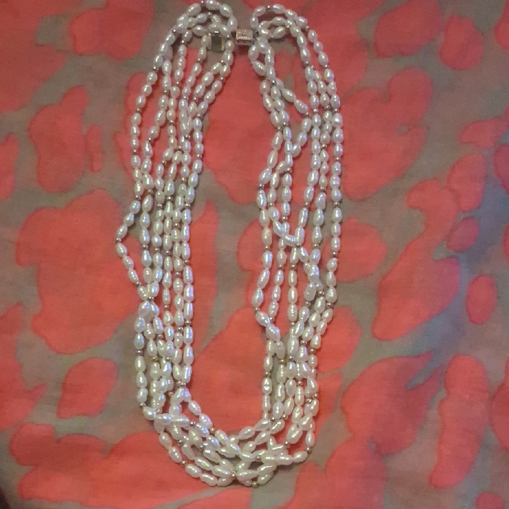 Vintage 14K Multi-Strand Pearl Necklace 18'' Long 5 Strands